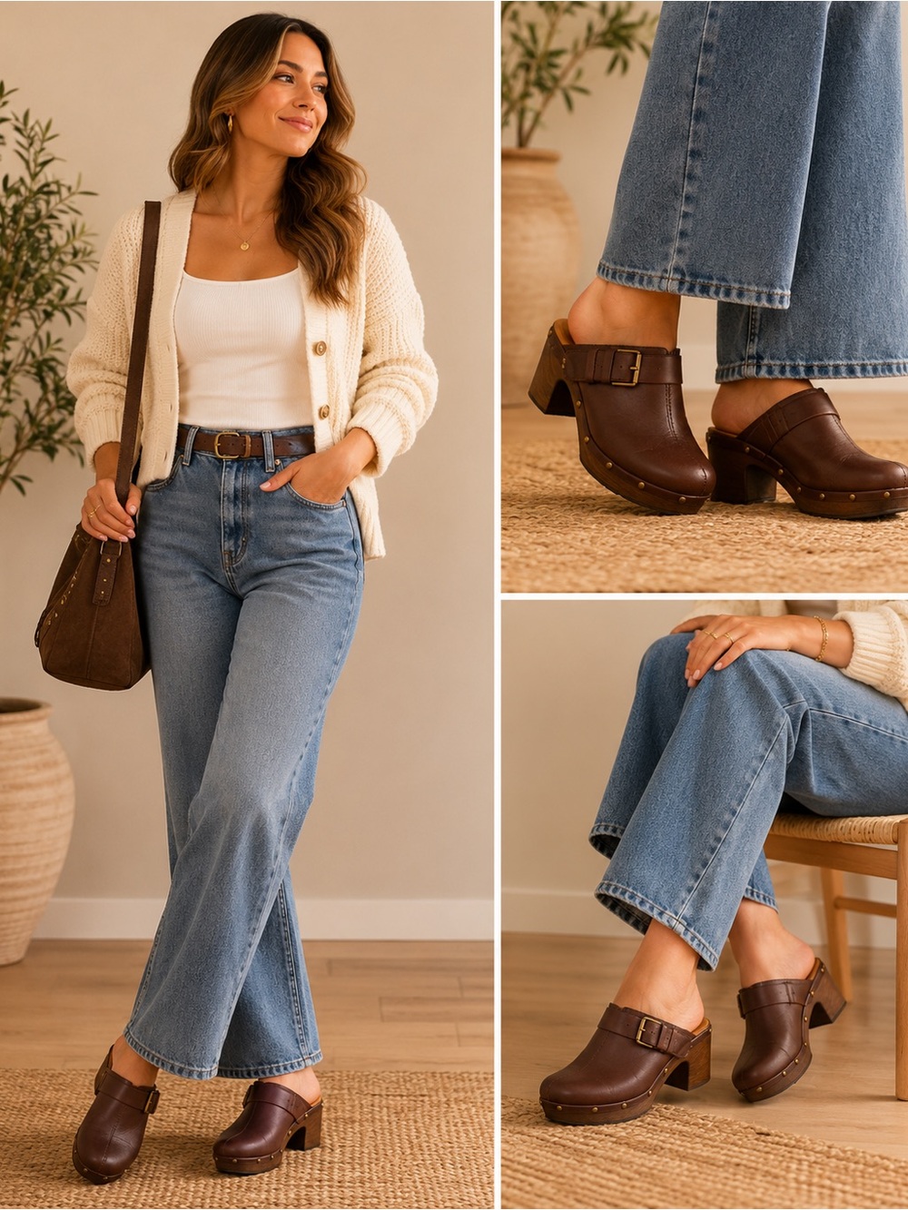 Oxblood/Clarks/‎ Leather Clogs with Studded Wood Heel
